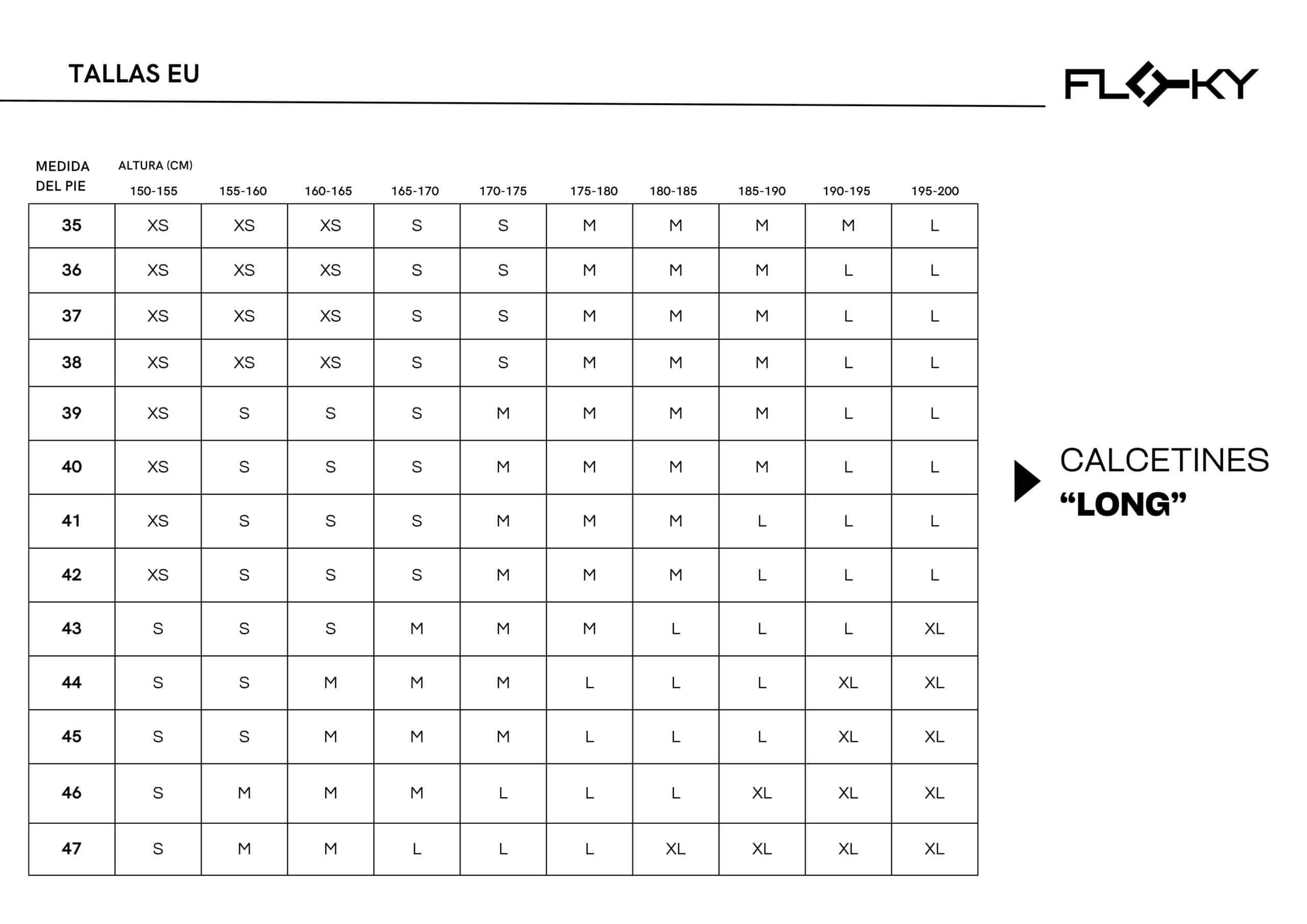 Tabla de tallaje Calcetines Floky GRF Long