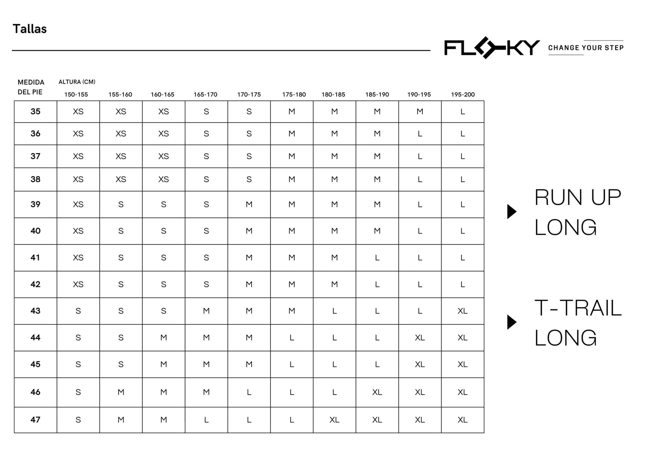 Tabla de tallas Calcetines Floky Run Up Long