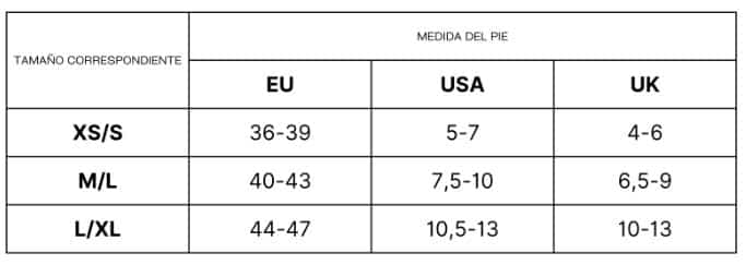 Guía de tallas de los calcetines Floky Flow Premier Padel